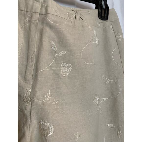 Briggs New York Beige Linen/Rayon Blend Size 16 Embroidered Flowers Fully Lined - Picture 3 of 7